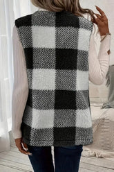 Sherpa Plaid Open Front Vest Coat OutfitFlow